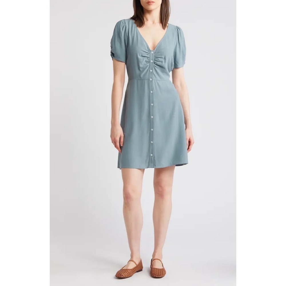 Madewell V-Neck Button-Front Mini Dress in Faded River Blue, Size 8 US, NWT - Picture 4 of 11